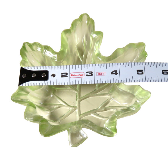 Glass Candy Dish Maple Leaf Green Transparent Heavy 5 x 6 inch Fall Leaves - Picture 7 of 8